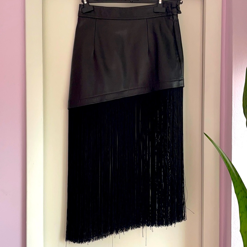 Helmut Lang leather and fringe skirt size 2